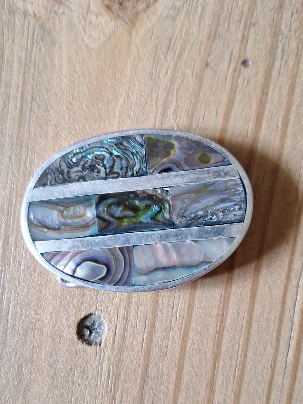 Women's Small Abalone Inlay Oval Belt Buckle - Iridescent Mexican Silver